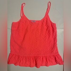 Lilly Pulitzer Bright Coral Tank Top Spaghetti Straps Ruffle Hem Women’s Size M